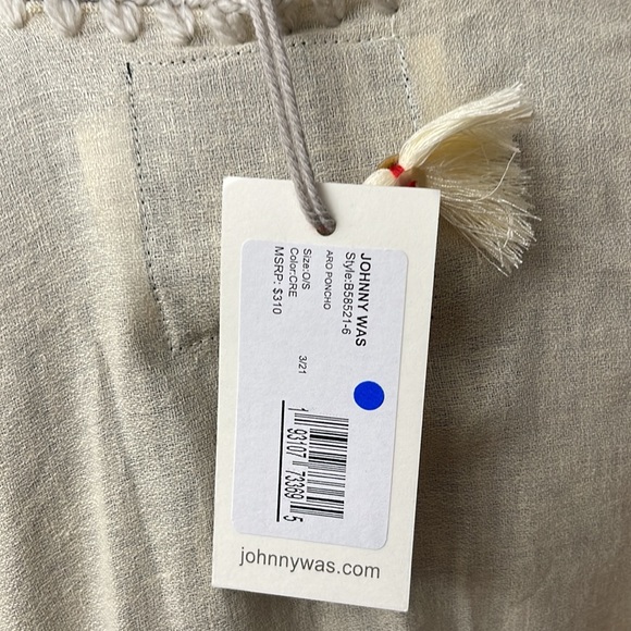 Biya by Jonny Was Cream Aro Embroidered Fringe Detail Linen Blend Poncho - Picture 6 of 10